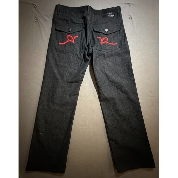 Rocawear Jeans Mens 36 Black Denim Logo Straight Flap Pocketed 36X31 Streetwear. - Picture 1 of 9